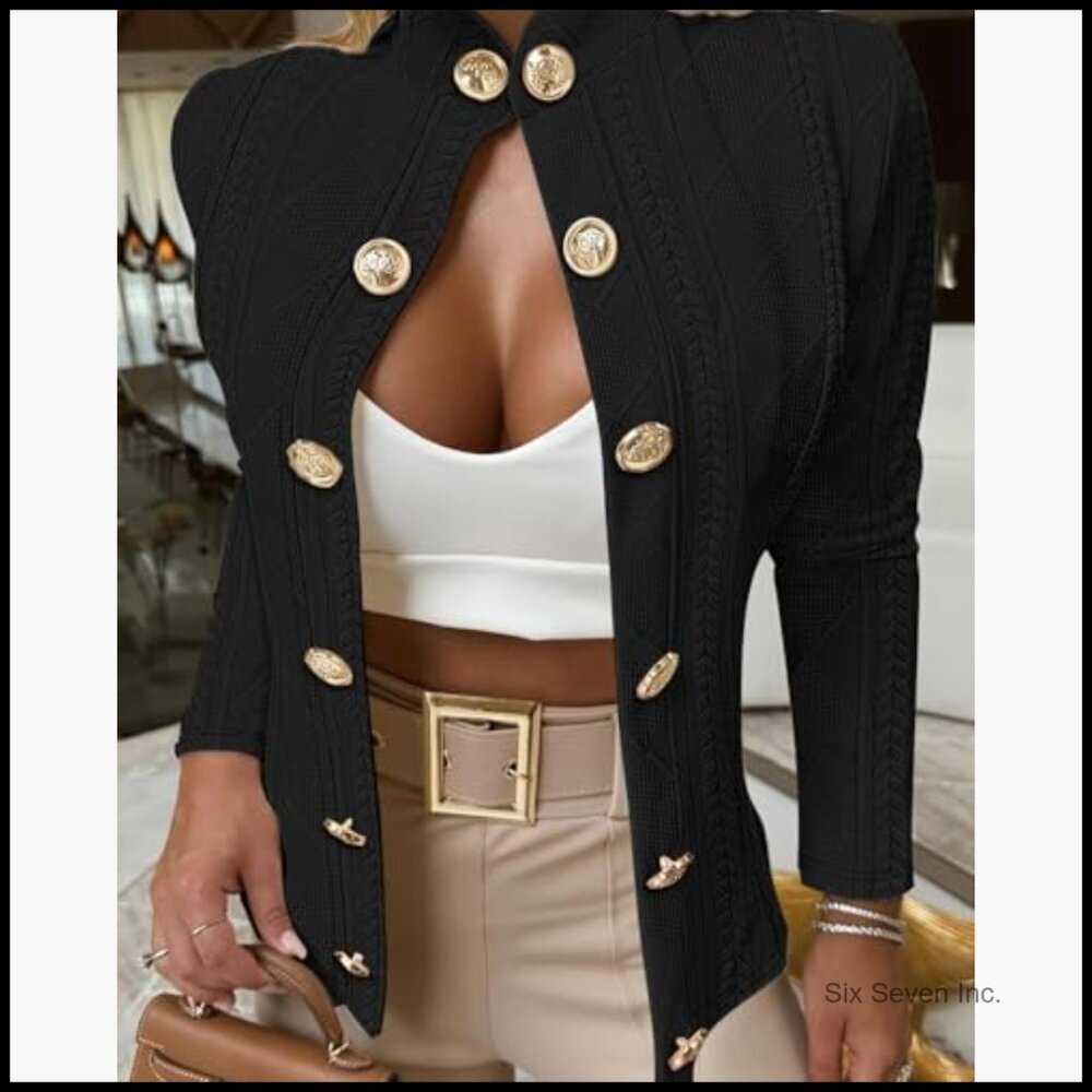 Argyle Cable Cardigan Lightweight Cropped Jacket Metal Button Front - Picture 3 of 7